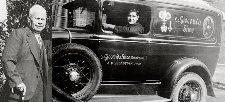 Alfredo Sebastiani e Antonio di Pietro con il furgone de La Gioconda Shoe Manufacturing Co.